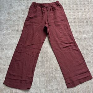 H&M Linen Blend Pull On Pants Women's M Rust Brown Wide Leg Beachy Travel NWT